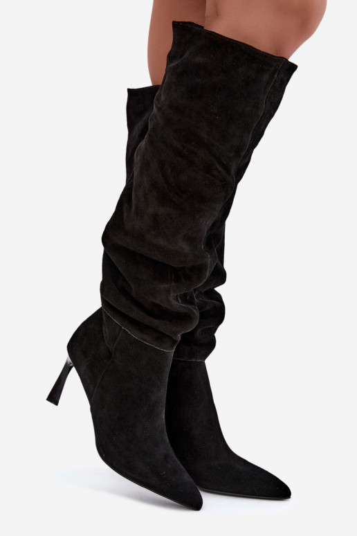 Stivali alti in suede sintetico Slouchy con tacchi sottili Vinceza 89170 in colore nero