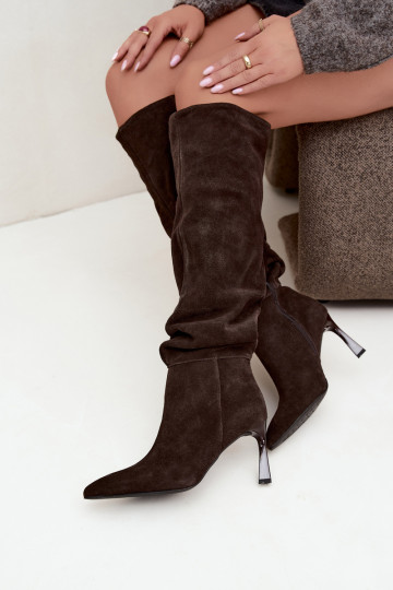 Stivali alti in suede sintetico Slouchy con tacchi sottili Vinceza 89170 in colore cioccolato 2