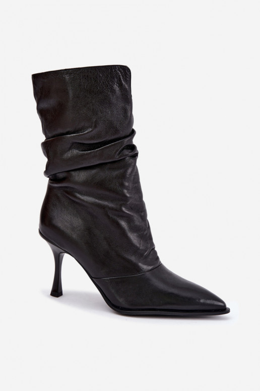 Stivaletti isolati in pelle naturale Slouchy con tacchi sottili Vinceza 89166 in colore nero