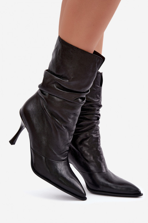 Stivaletti isolati in pelle naturale Slouchy con tacchi sottili Vinceza 89166 in colore nero