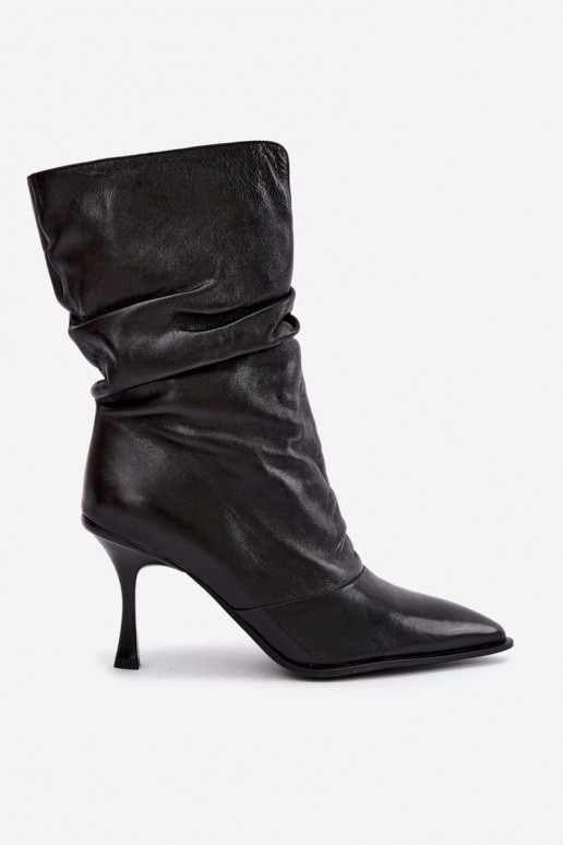 Stivaletti isolati in pelle naturale Slouchy con tacchi sottili Vinceza 89166 in colore nero