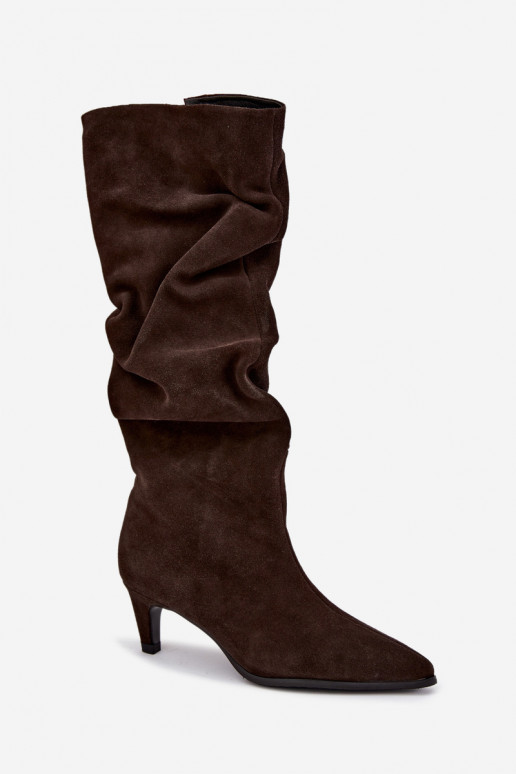 Stivali alti in suede sintetico isolati Slouchy con tacchi Vinceza 89167 in colore cioccolato
