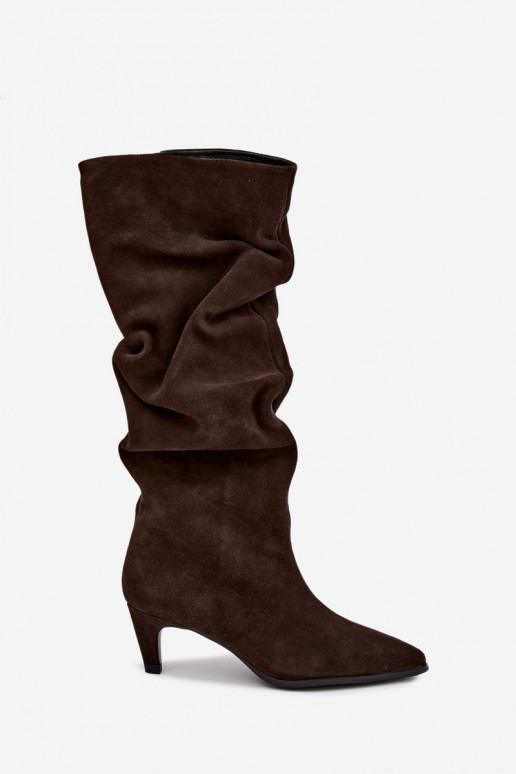 Stivali alti in suede sintetico isolati Slouchy con tacchi Vinceza 89167 in colore cioccolato