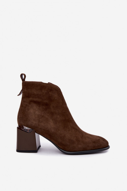 Stivaletti caldi in suede sintetico con tacco in colore marrone Laverelle