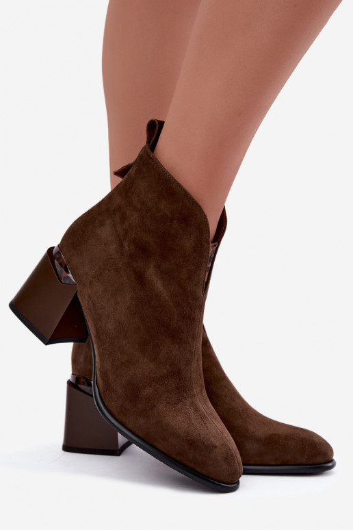 Stivaletti caldi in suede sintetico con tacco in colore marrone Laverelle