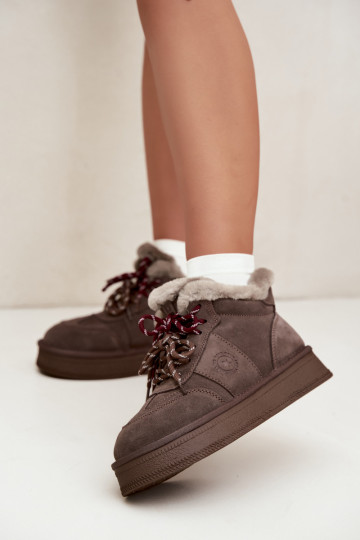 Stivali da neve da donna in suede sintetico con lacci Big Star UU274313 marrone 2