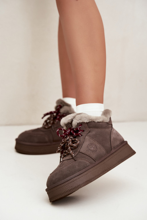 Stivali da neve da donna in suede sintetico con lacci Big Star UU274313 marrone