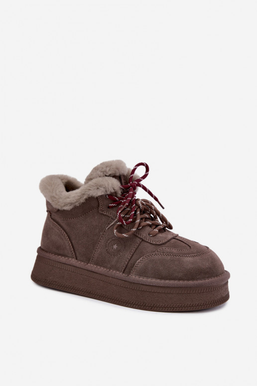 Stivali da neve da donna in suede sintetico con lacci Big Star UU274313 marrone