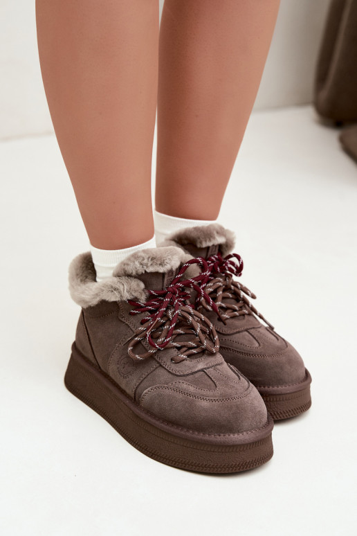 Stivali da neve da donna in suede sintetico con lacci Big Star UU274313 marrone