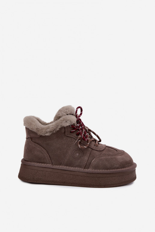 Stivali da neve da donna in suede sintetico con lacci Big Star UU274313 marrone