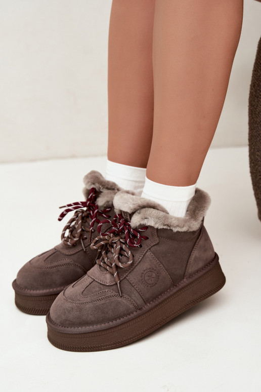 Stivali da neve da donna in suede sintetico con lacci Big Star UU274313 marrone