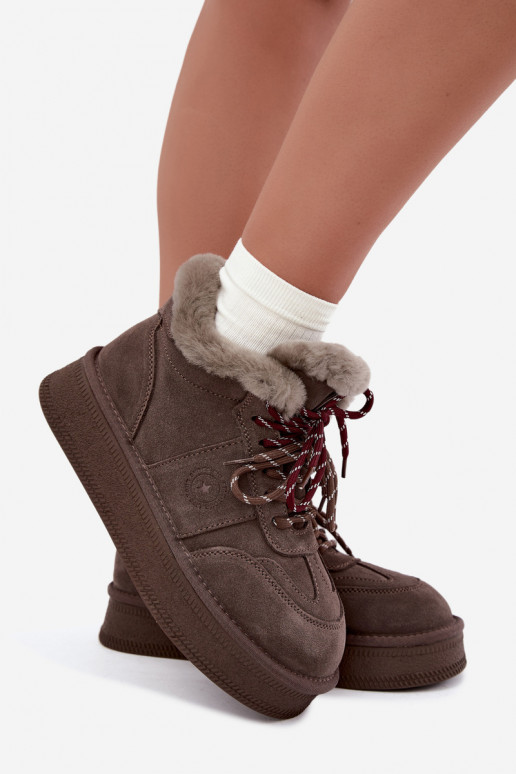 Stivali da neve da donna in suede sintetico con lacci Big Star UU274313 marrone