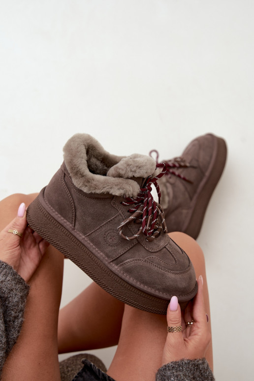 Stivali da neve da donna in suede sintetico con lacci Big Star UU274313 marrone