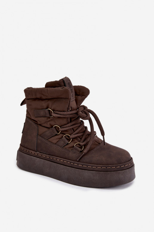 Stivali invernali con lacci e plateau Big Star UU274191 cioccolato