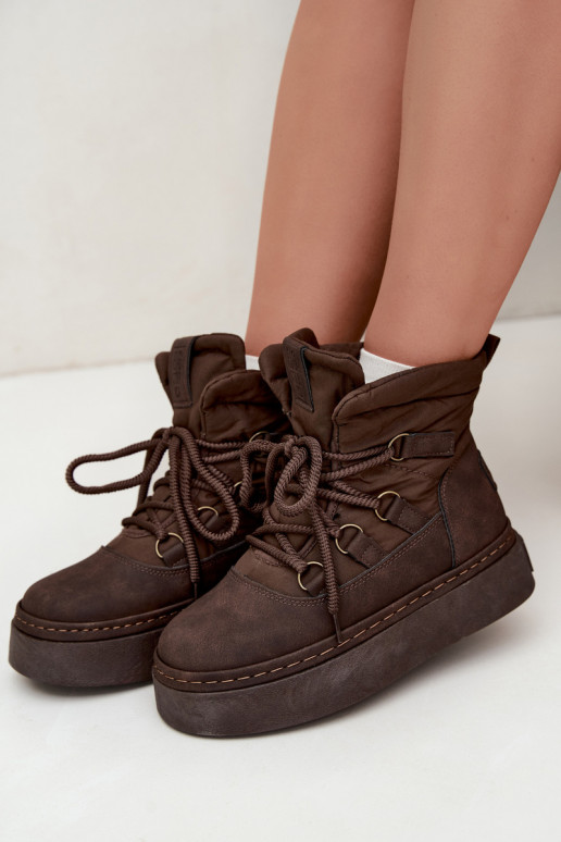 Stivali invernali con lacci e plateau Big Star UU274191 cioccolato
