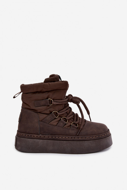 Stivali invernali con lacci e plateau Big Star UU274191 cioccolato