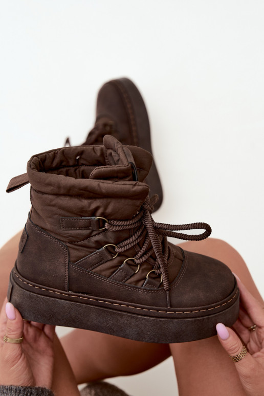 Stivali invernali con lacci e plateau Big Star UU274191 cioccolato