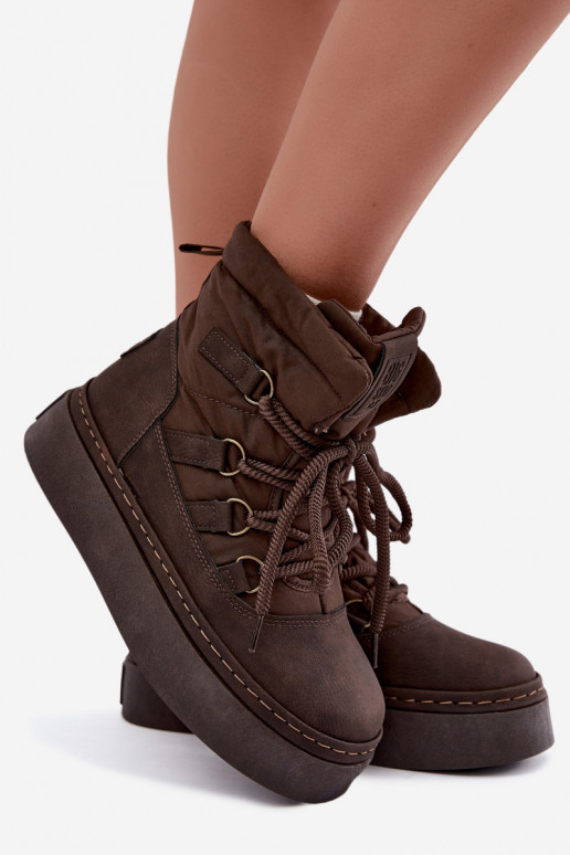 Stivali invernali con lacci e plateau Big Star UU274191 cioccolato