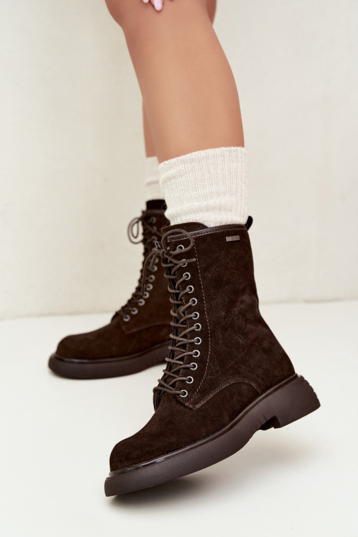 Stivaletti da lavoro isolati in suede sintetico Big Star UU274612 cioccolato