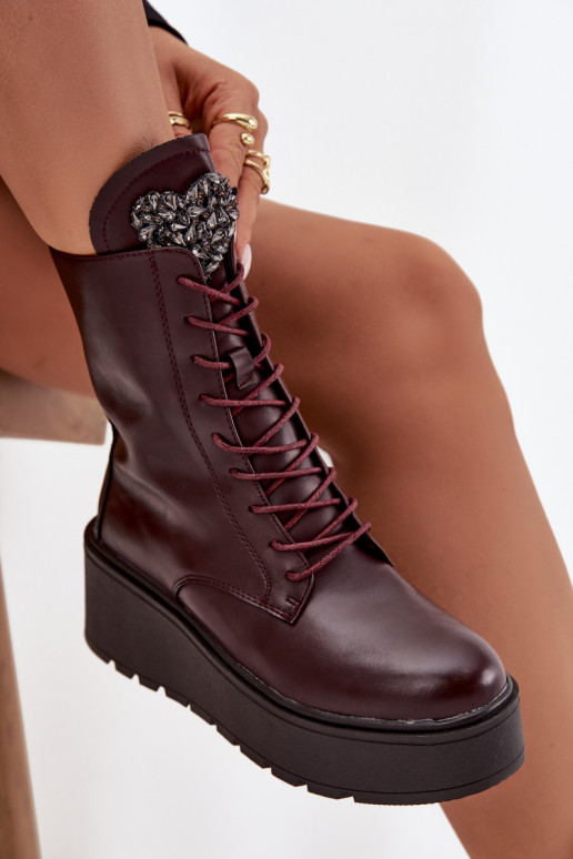 Stivaletti in pelle da donna con ornamenti foderati in bordeaux Ulrika