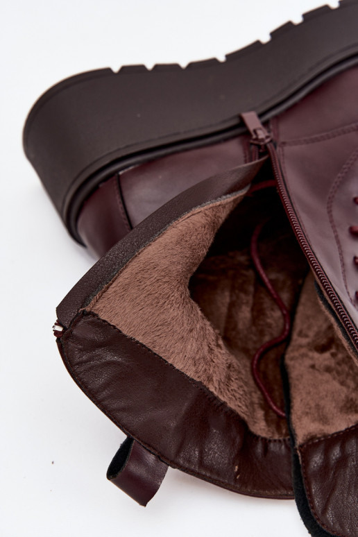 Stivaletti in pelle da donna con ornamenti foderati in bordeaux Ulrika