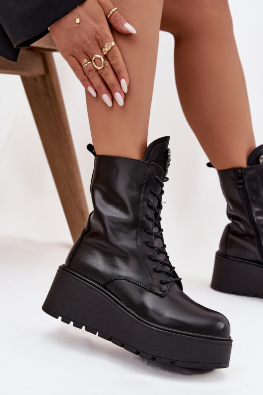 Stivaletti in pelle da donna con ornamenti foderati in nero Ulrika