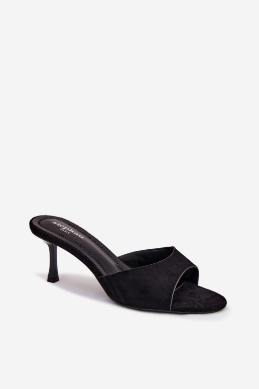 Infradito in suede sintetico con tacco sottile in colore nero Melissea
