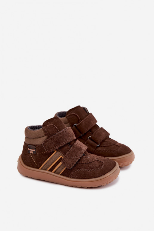 Calzature per bambini in suede artificiale Barefoot FRODDO G3110285-3 marroni