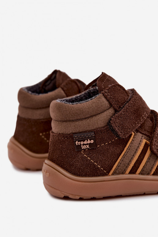 Calzature per bambini in suede artificiale Barefoot FRODDO G3110285-3 marroni