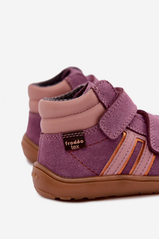 Calzature per bambini in suede artificiale Barefoot FRODDO G3110285-12 viola
