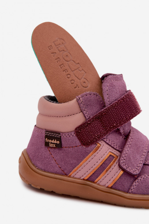 Calzature per bambini in suede artificiale Barefoot FRODDO G3110285-12 viola