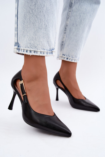 Scarpe con tacco alto con ritagli e fibbie dorate Vinceza 62288 nere 2