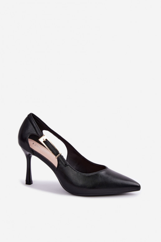 Scarpe con tacco alto con ritagli e fibbie dorate Vinceza 62288 nere