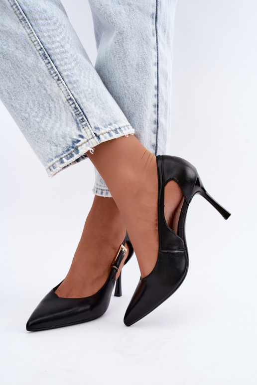 Scarpe con tacco alto con ritagli e fibbie dorate Vinceza 62288 nere
