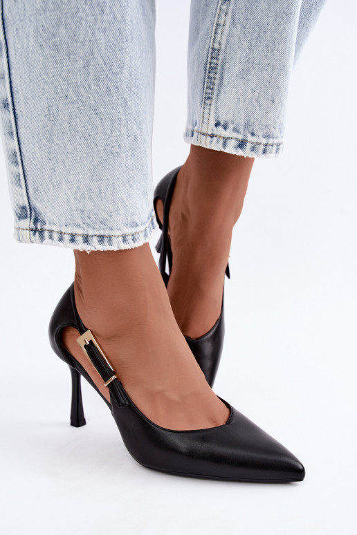 Scarpe con tacco alto con ritagli e fibbie dorate Vinceza 62288 nere
