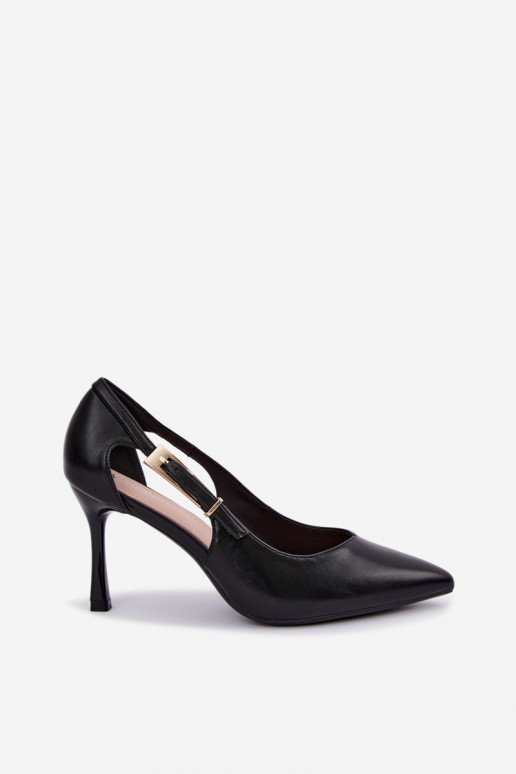 Scarpe con tacco alto con ritagli e fibbie dorate Vinceza 62288 nere