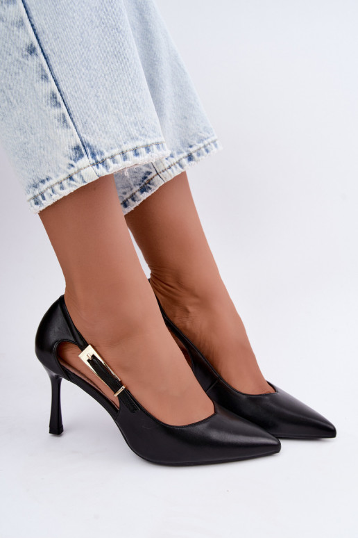 Scarpe con tacco alto con ritagli e fibbie dorate Vinceza 62288 nere