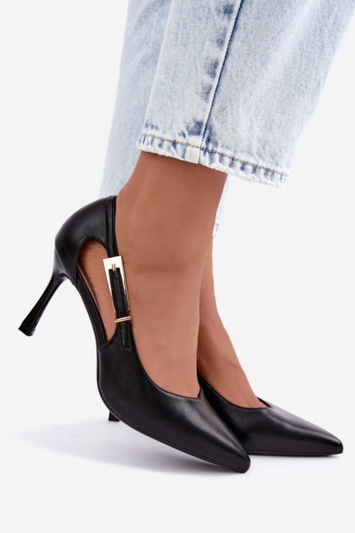 Scarpe con tacco alto con ritagli e fibbie dorate Vinceza 62288 nere