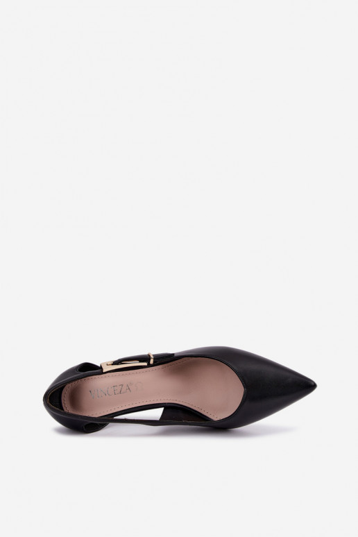 Scarpe con tacco alto con ritagli e fibbie dorate Vinceza 62288 nere