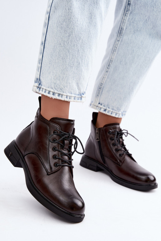 Stivaletti caldi da donna con tacco basso Vinceza 39953 cioccolato
