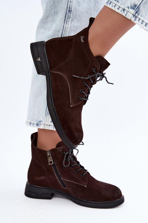Scarpe in suede calde con tacco basso Vinceza 39953 cioccolato