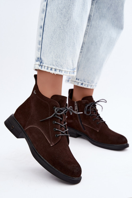 Scarpe in suede calde con tacco basso Vinceza 39953 cioccolato