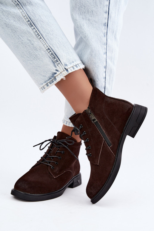 Scarpe in suede calde con tacco basso Vinceza 39953 cioccolato