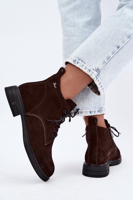 Scarpe in suede calde con tacco basso Vinceza 39953 cioccolato
