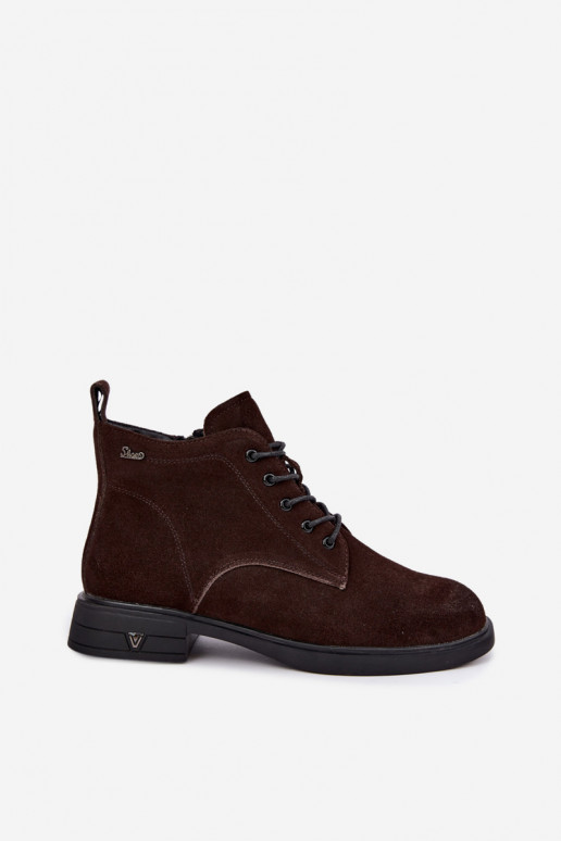 Scarpe in suede calde con tacco basso Vinceza 39953 cioccolato