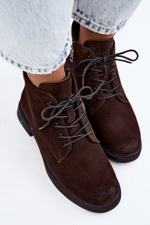 Scarpe in suede calde con tacco basso Vinceza 39953 cioccolato