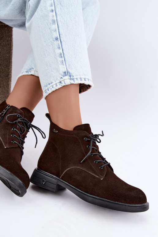 Scarpe in suede calde con tacco basso Vinceza 39953 cioccolato