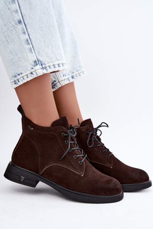 Scarpe in suede calde con tacco basso Vinceza 39953 cioccolato