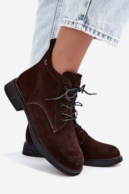 Scarpe in suede calde con tacco basso Vinceza 39953 cioccolato