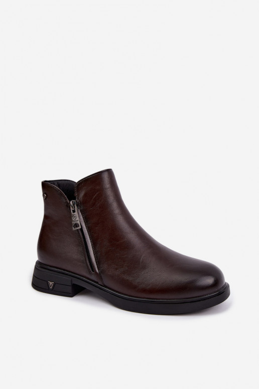 Stivaletti caldi da donna in pelle naturale Vinceza 133112 cioccolato